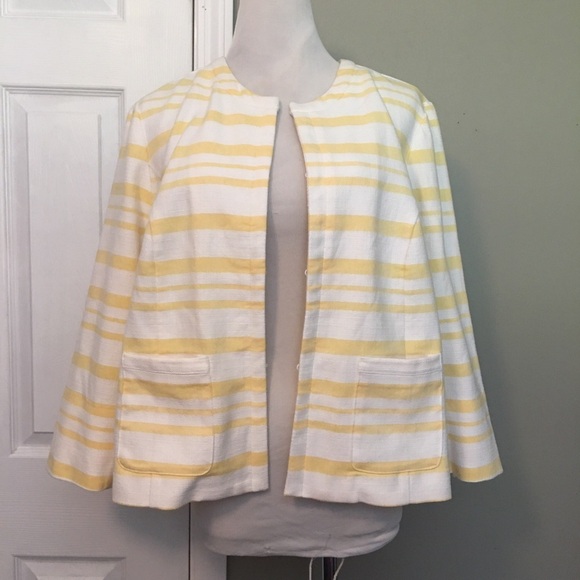 NWT Cato Yellow and White Striped Blazer with Three-Quarter Sleeves - Picture 5 of 7